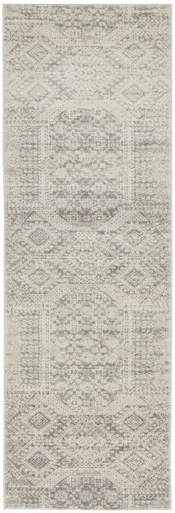 Mystique Silver White Vintage Patterned Hallway Runner