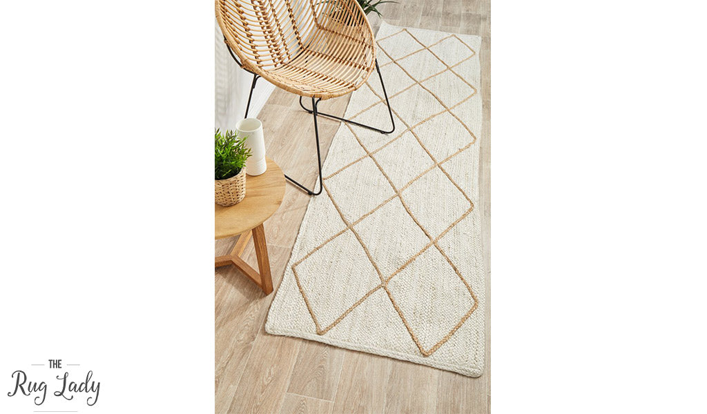 Nyla Off-White Diamond Pattern Jute Runner Rug