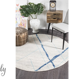 Heaven Blue Grey Abstract Diamond Round Rug