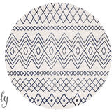 Heaven Ivory Blue Tribal Pattern Round Rug