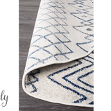 Heaven Ivory Blue Tribal Pattern Round Rug