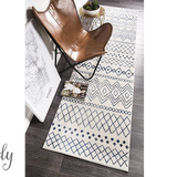 Heaven Ivory Blue Tribal Pattern Hallway Runner