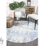 Heaven Blue Ivory Tribal Diamond Round Rug