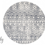 Heaven Blue Ivory Tribal Diamond Round Rug