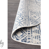 Heaven Blue Ivory Tribal Diamond Round Rug