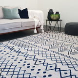 Heaven Ivory Blue Tribal Pattern Rug