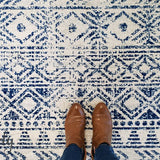 Heaven Blue Ivory Tribal Diamond Rug