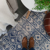 Heaven Blue Ivory Tribal Diamond Rug