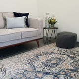 Grace Blue Medallion Faded Wash Transitional Rug