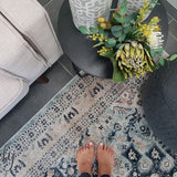 Grace Blue Medallion Faded Wash Transitional Rug