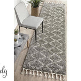 Saffia Natural Grey Zigzag Plush Boho Rug