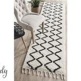 Saffia Natural Off-White Zigzag Brown Plush Boho Hallway Runner Rug