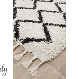 Saffia Natural Off-White Zigzag Brown Plush Boho Hallway Runner Rug