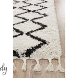 Saffia Natural Off-White Zigzag Brown Plush Boho Hallway Runner Rug