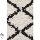 Saffia Natural Off-White Zigzag Brown Plush Boho Hallway Runner Rug