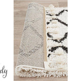 Saffia Natural Off-White Zigzag Brown Plush Boho Hallway Runner Rug
