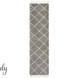Saffia Natural Grey Diamonds Plush Boho Hallway Runner Rug
