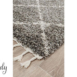 Saffia Natural Grey Diamonds Plush Boho Hallway Runner Rug