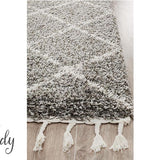 Saffia Natural Grey Diamonds Plush Boho Hallway Runner Rug