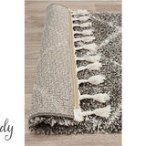 Saffia Natural Grey Diamonds Plush Boho Hallway Runner Rug