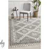 Saffia Natural Grey Ethnic Prints Plush Boho Rug