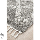 Saffia Natural Grey Ethnic Prints Plush Boho Rug