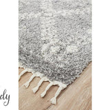 Saffia Silver Ethnic Prints Plush Boho Hallway Runner Rug