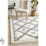 Saffia Natural Off-White Ethnic Prints Plush Boho Rug