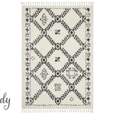 Saffia Natural Off-White Ethnic Prints Plush Boho Rug