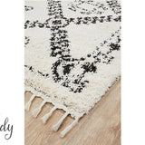 Saffia Natural Off-White Ethnic Prints Plush Boho Rug