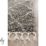 Saffia Natural Grey Tribal Imprints Plush Boho Rug