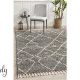 Saffia Natural Grey Tribal Imprints Plush Boho Rug