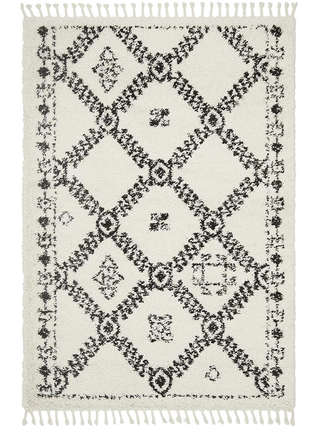 Saffia Natural Off-White Ethnic Prints Plush Boho Rug