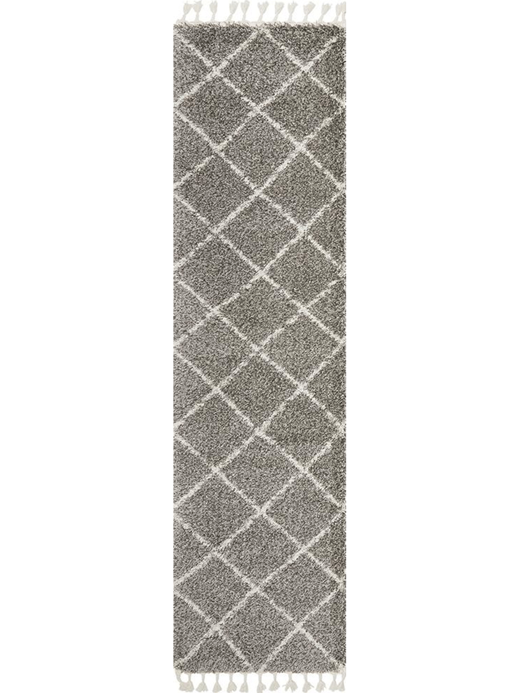 Saffia Natural Grey Diamonds Plush Boho Hallway Runner Rug