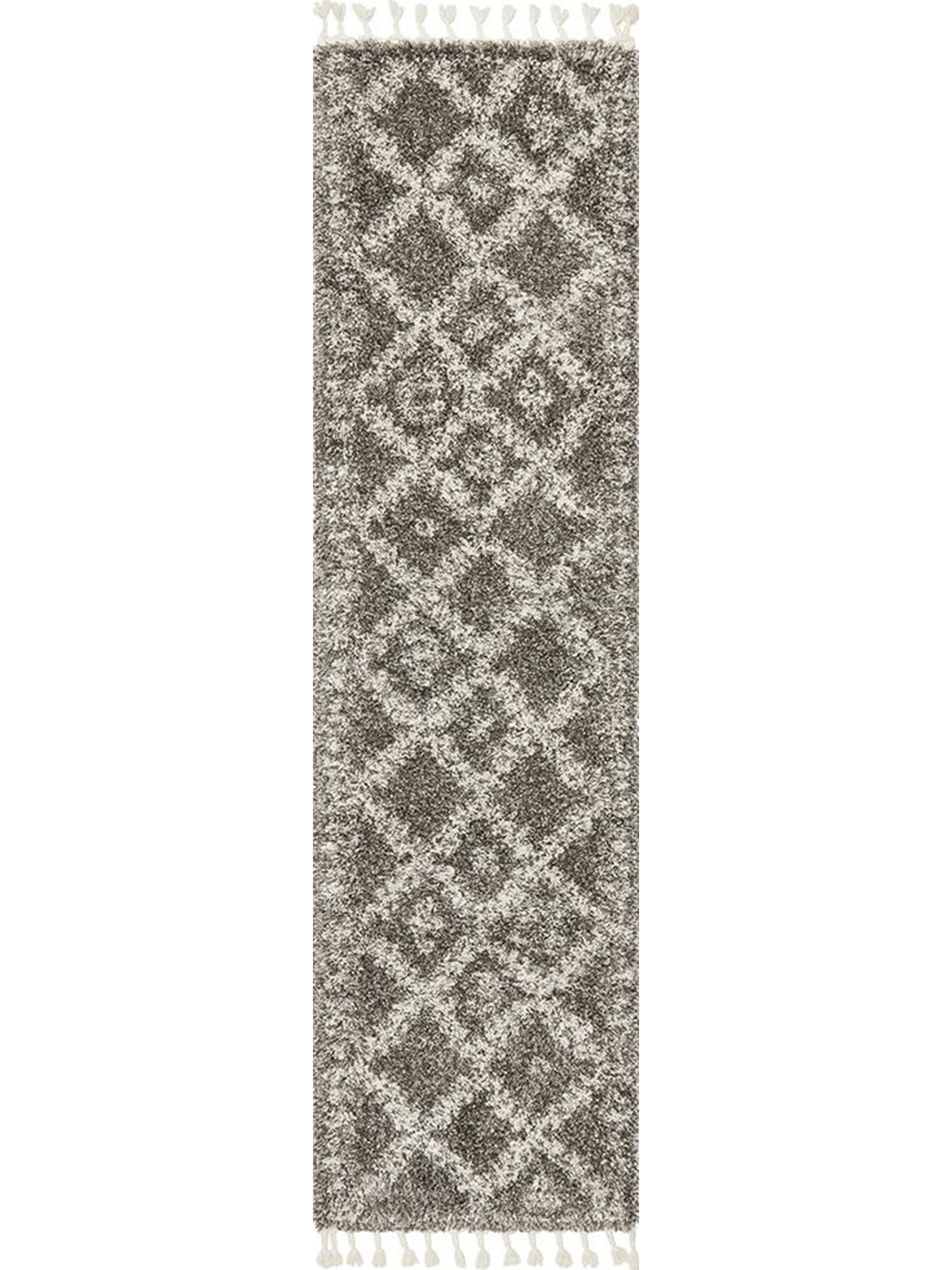 Saffia Natural Grey Ethnic Prints Plush Boho Hallway Runner Rug