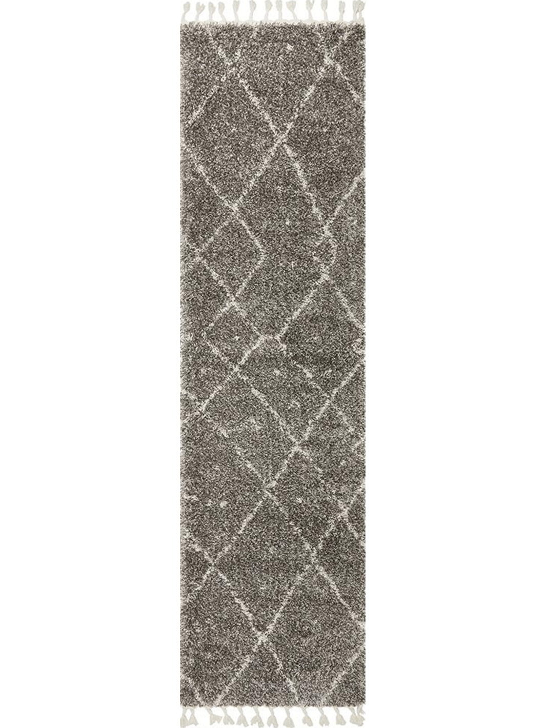 Saffia Natural Grey Tribal Imprints Plush Boho Hallway Runner Rug