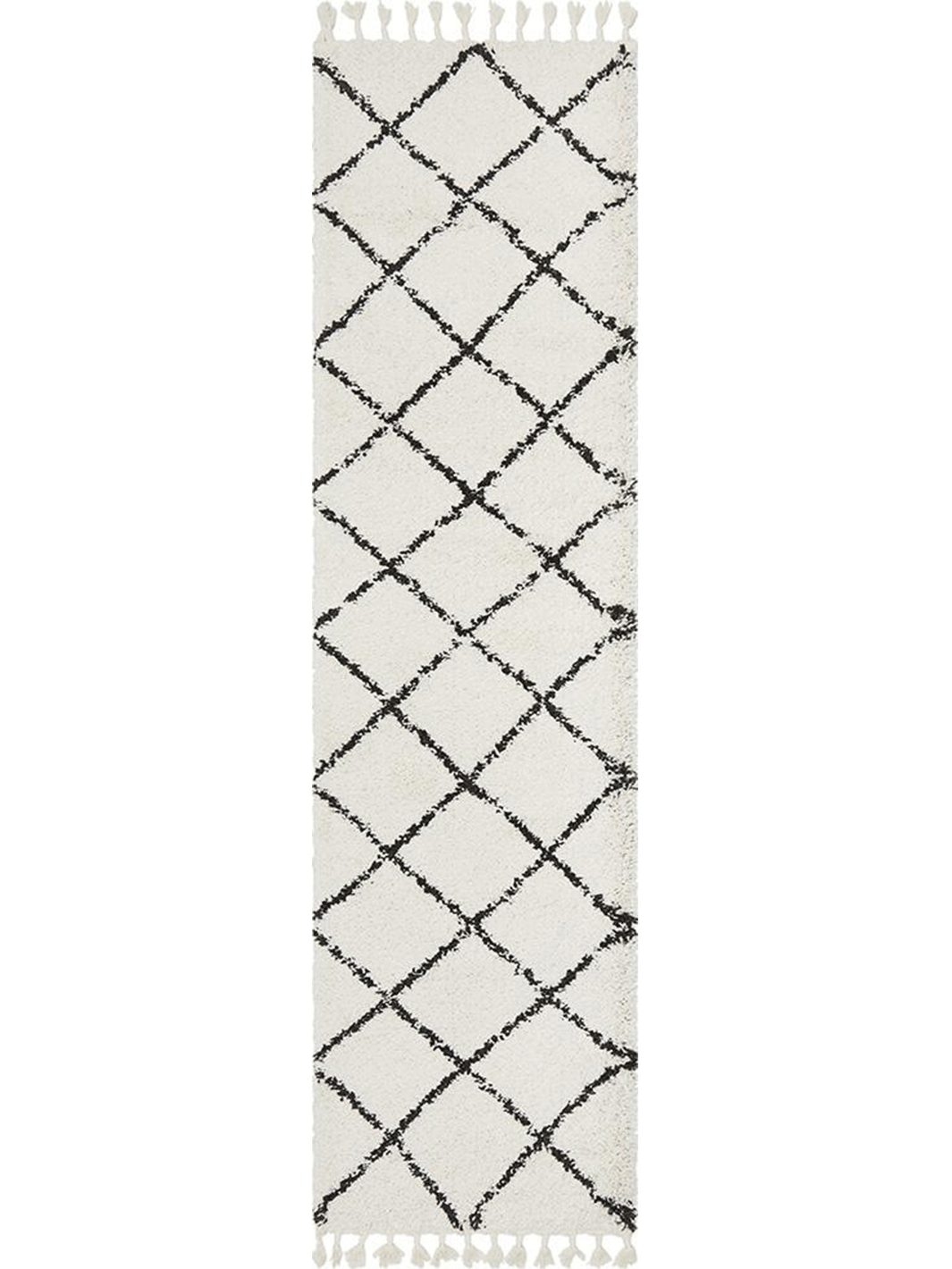 Saffia Natural Off-White Diamonds Plush Boho Hallway Runner Rug