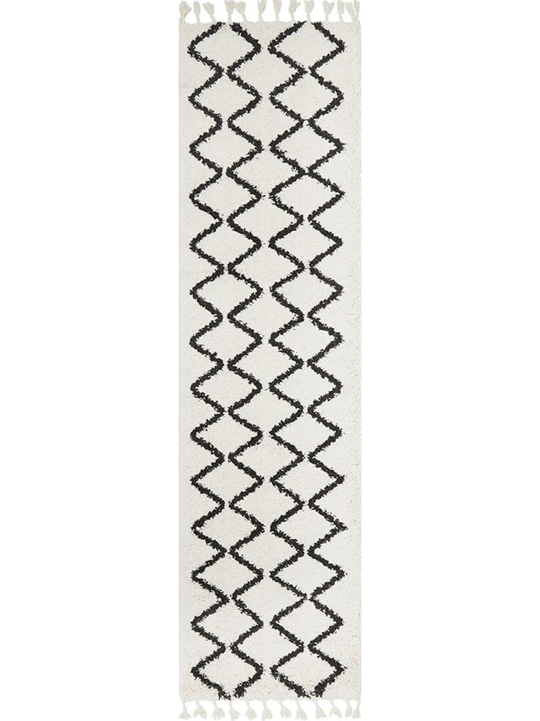 Saffia Natural Off-White Zigzag Brown Plush Boho Hallway Runner Rug