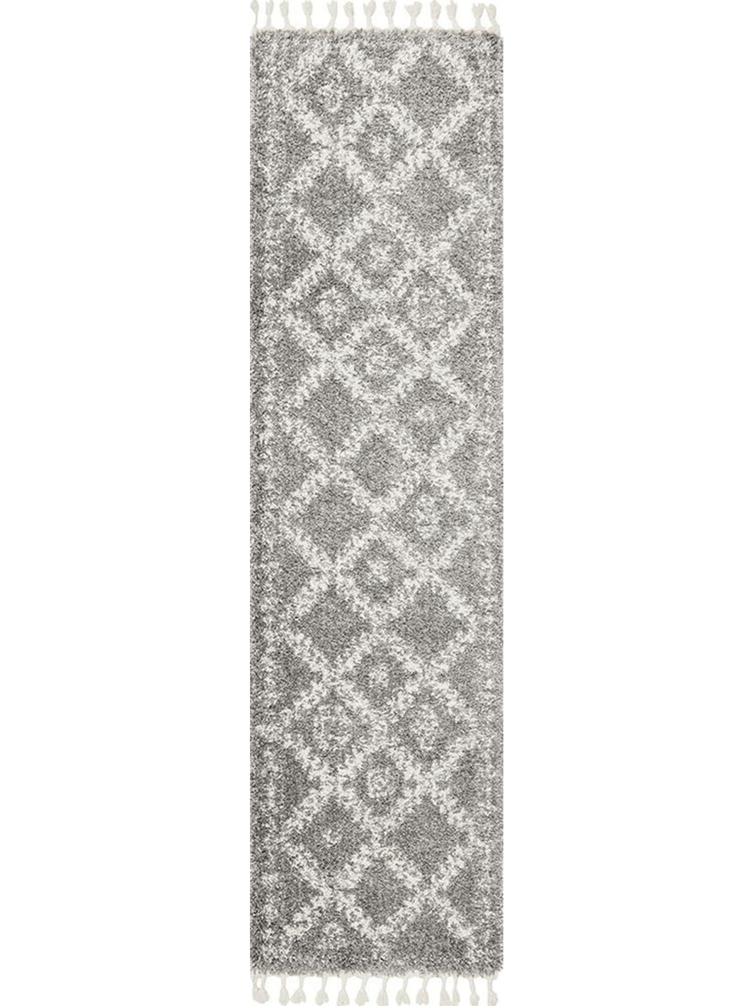 Saffia Silver Ethnic Prints Plush Boho Hallway Runner Rug