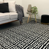 Empire Black Beige Geometric Greek Key Rug