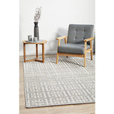 Empire Silver Geometric Greek Key Rug