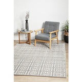 Empire Silver Geometric Greek Key Rug
