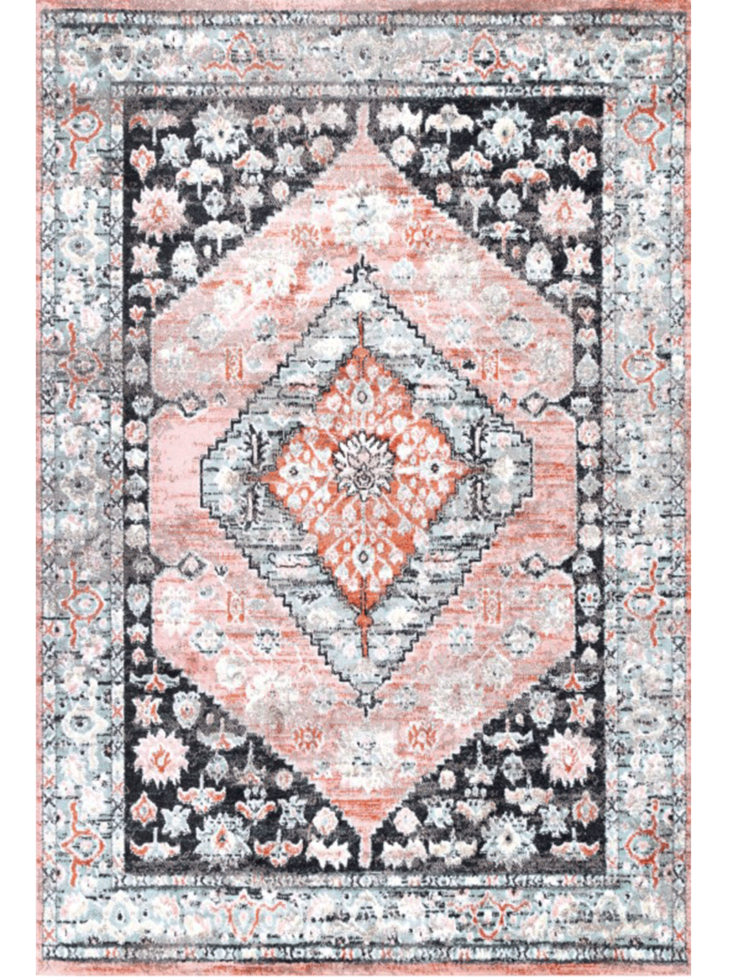 Elly Beige Orange Medallion Transitional Rug