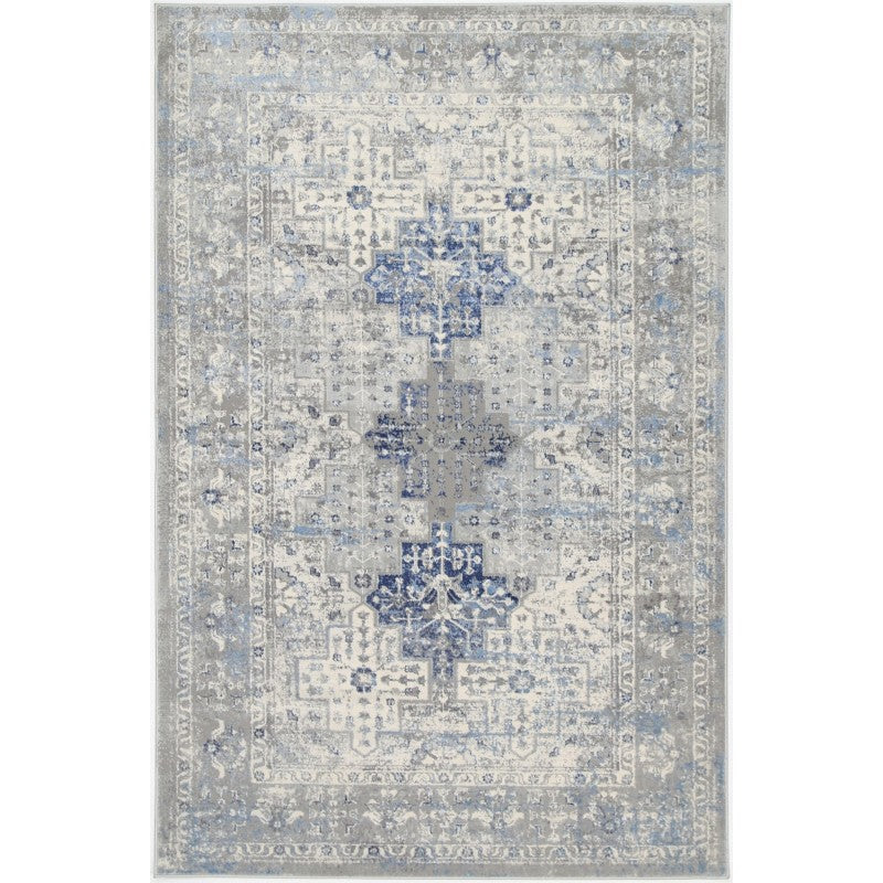 Eliza Blue Grey Medallion Transitional Rug