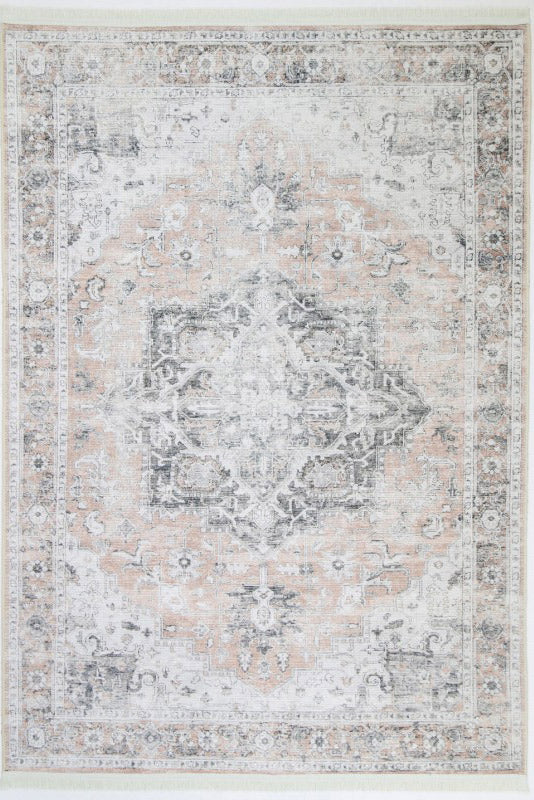 Vivien Peach Beige Medallion Transitional Rug