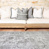 Vivien Grey Distressed Medallion Transitional Vintage Rug